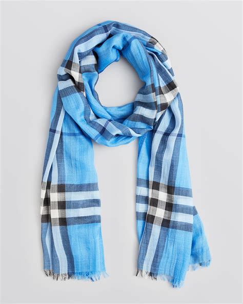 blue burberry giant check gauze scarf